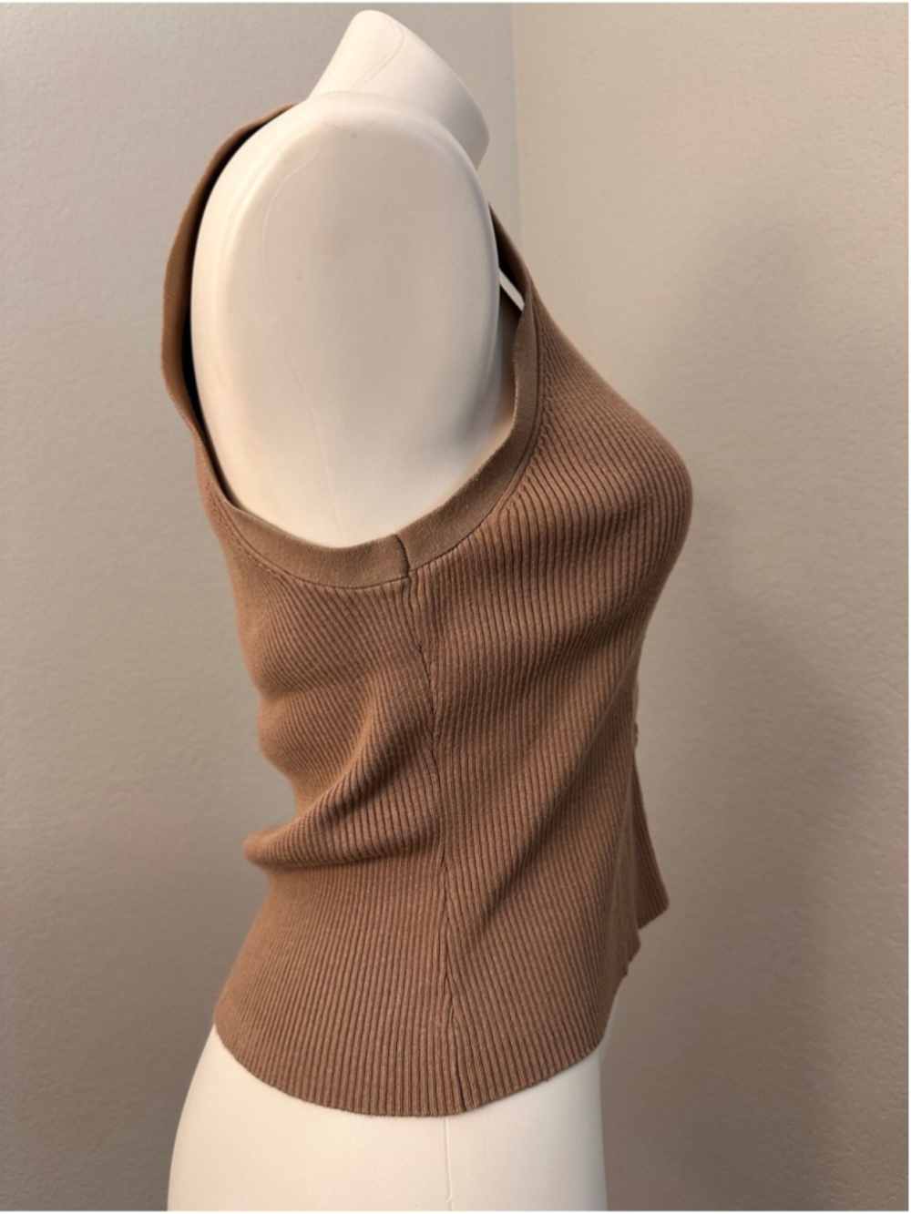 Marled Ribbed Button-Front Tank Top - Camel Brown - Picture 2 of 8